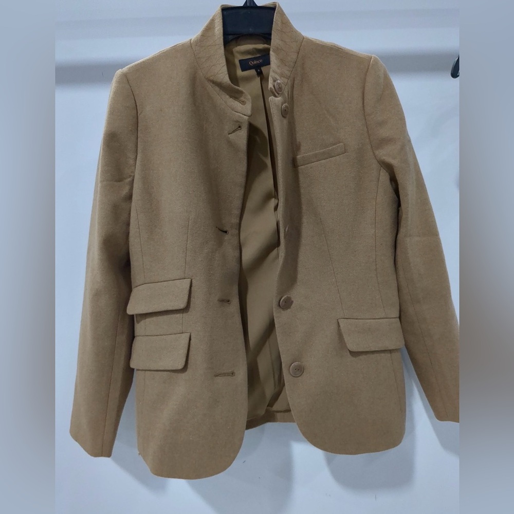 Quince Italian Wool Blazer Small Warm Caramel | Quiet Luxury Tailored Jacket - Picture 4 of 11